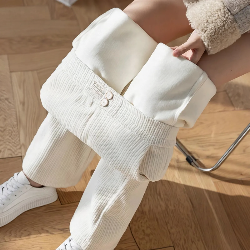 Chenille pants with wide legs, high waisted