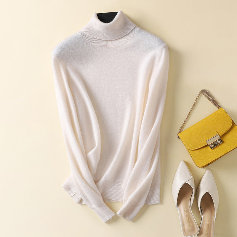 Women's wool sweater, high neck, fine knit