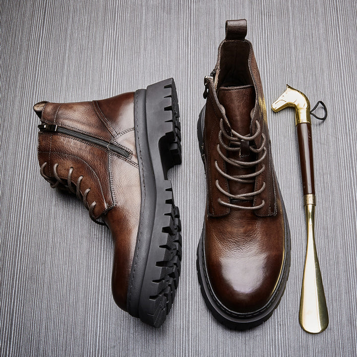 Men's lace-up boots made of cowhide leather in vintage style