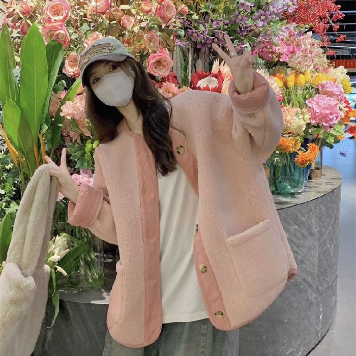 Mid-length, padded jacket in sheepskin look
