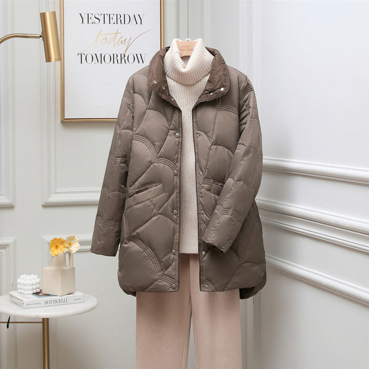 Light down jacket with stand-up collar for women, plus size