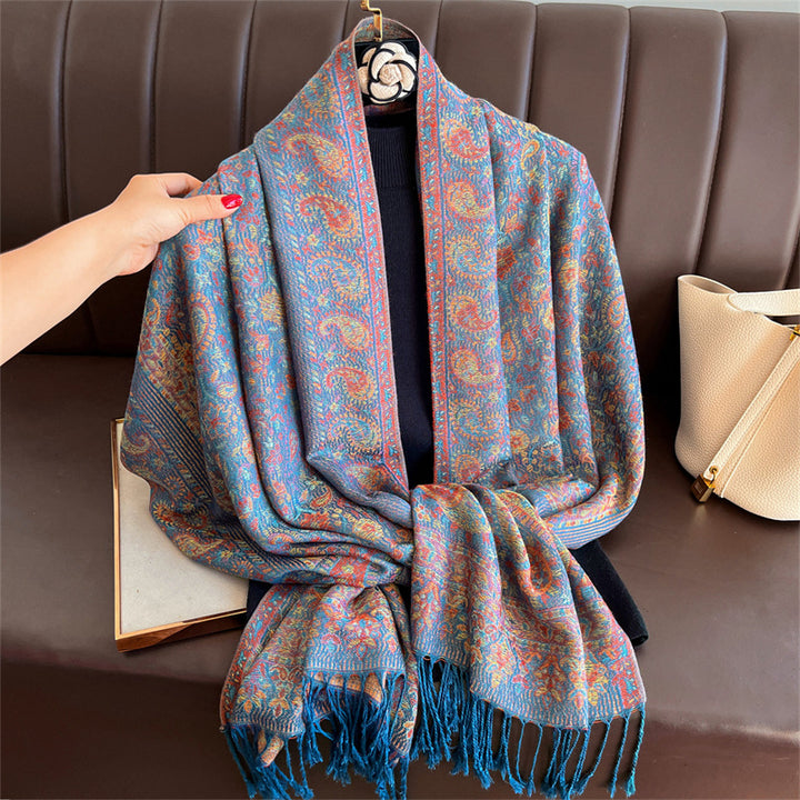Jacquard scarf with fringes, 70x180 cm