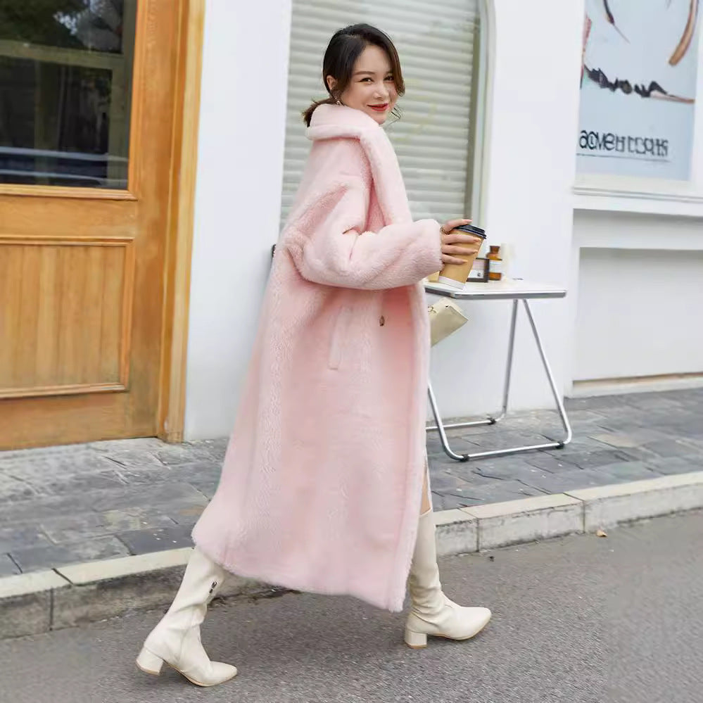 Teddy Coat, mid-length, Color: Cherry Blossom Pink
