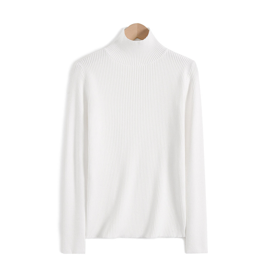 Women's knitted pullover with stand-up collar, slim fit