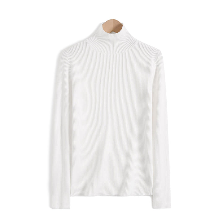 Women's knitted pullover with stand-up collar, slim fit