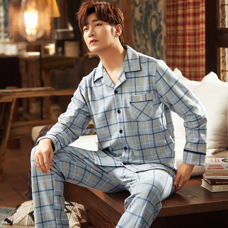 Men's pajamas, cotton, long-sleeved