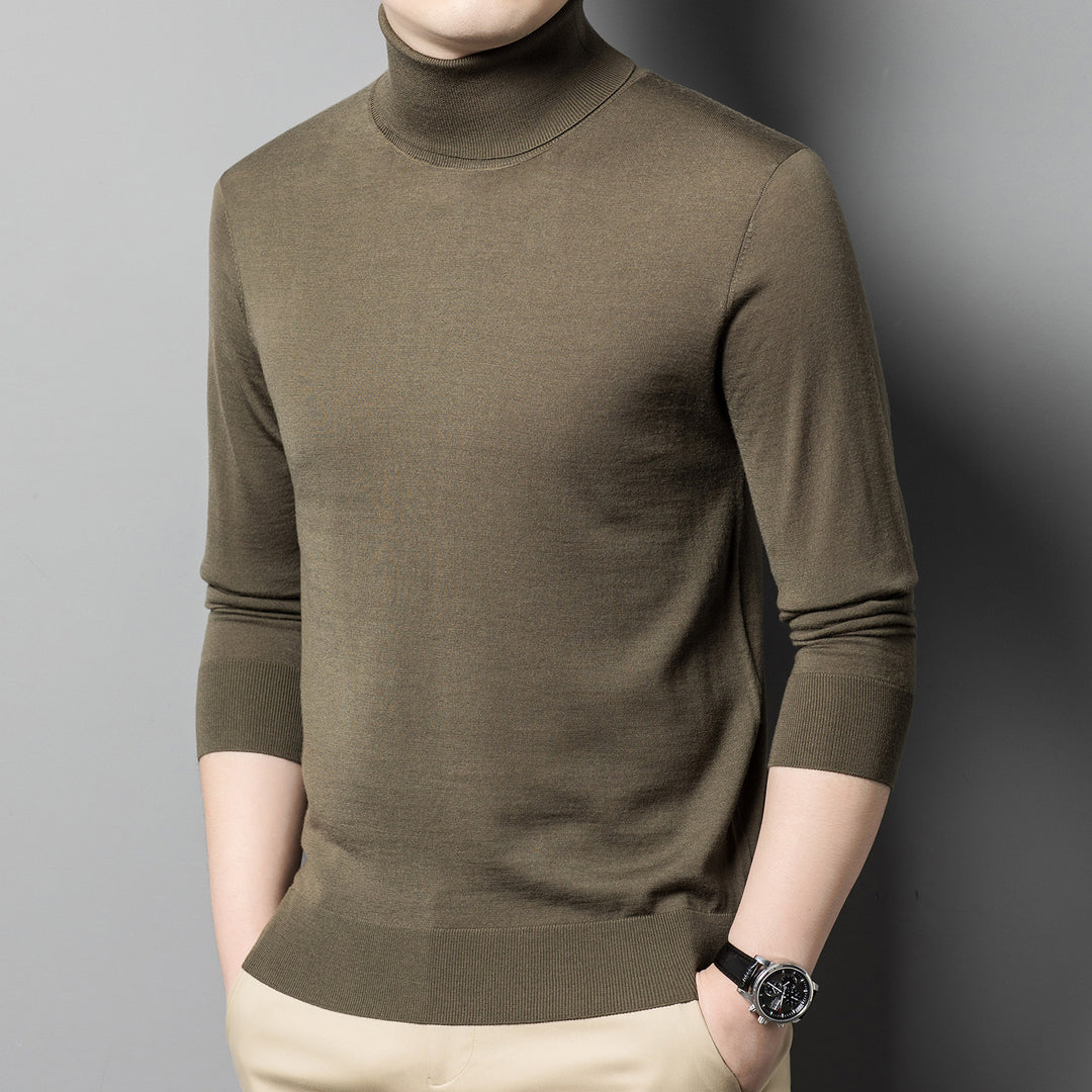Men's wool pullover, 100% wool, roll neck, machine washable