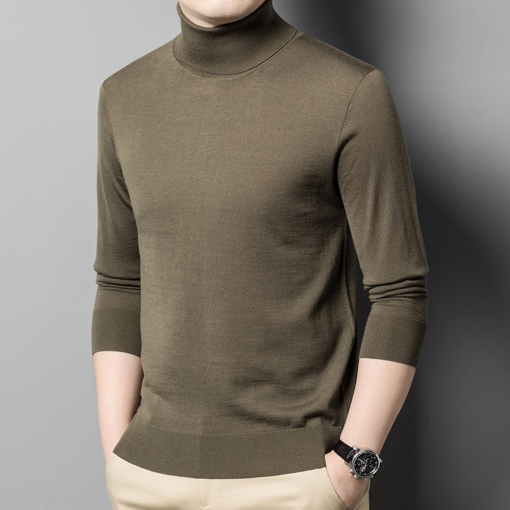 Men's wool pullover, 100% wool, roll neck, machine washable