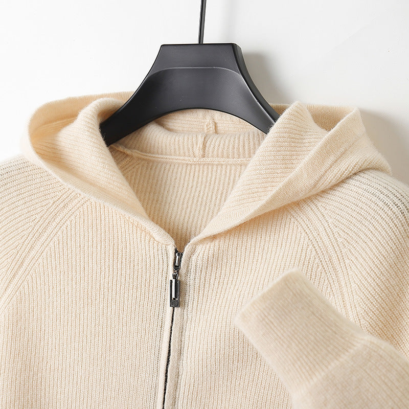 Men's hoodie cardigan, 100% wool