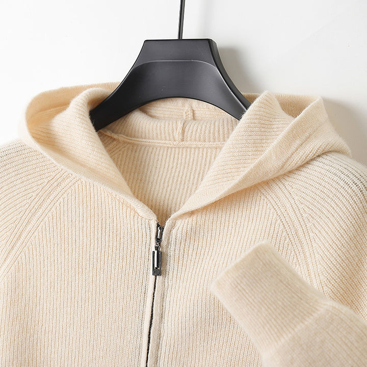 Men's hoodie cardigan, 100% wool