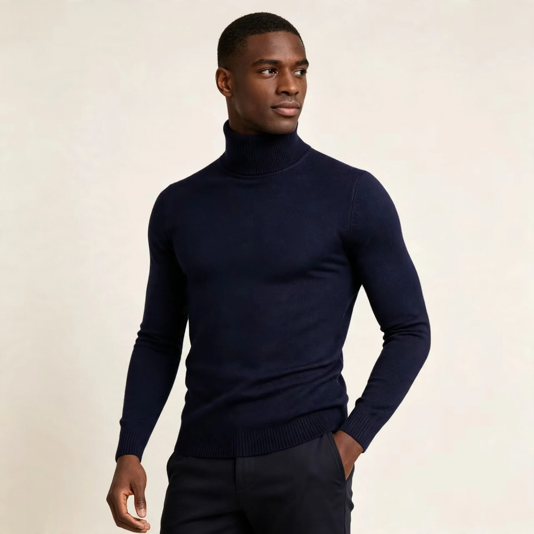 Men's turtleneck sweater, slim fit, elastic