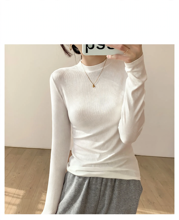 Thin long sleeve knit shirt with stand-up collar