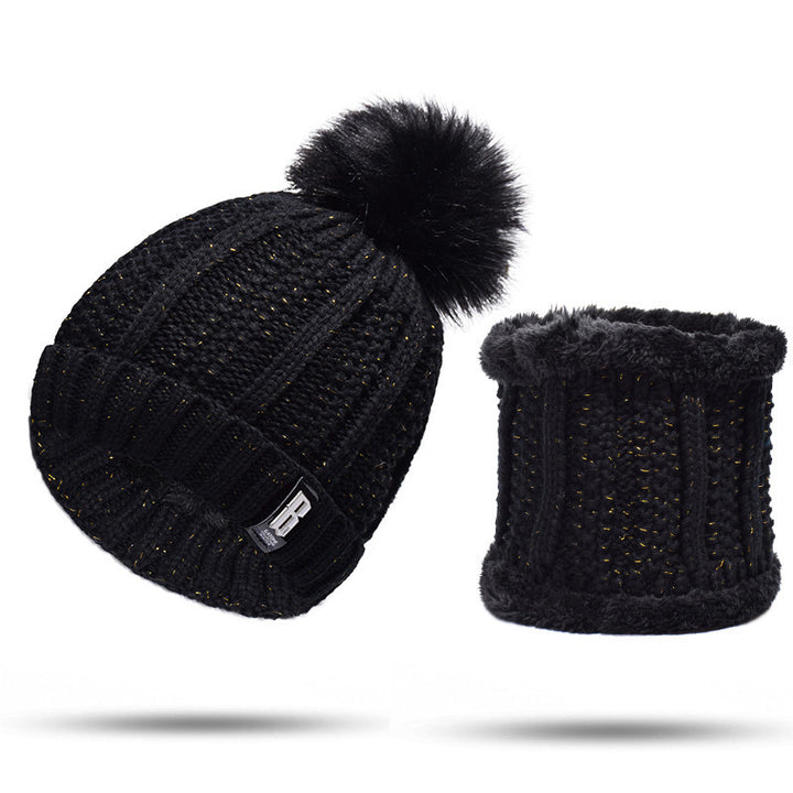 Knitted hat and scarf set, lined, for autumn and winter