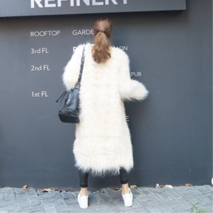 Long women's faux fur coat in western style
