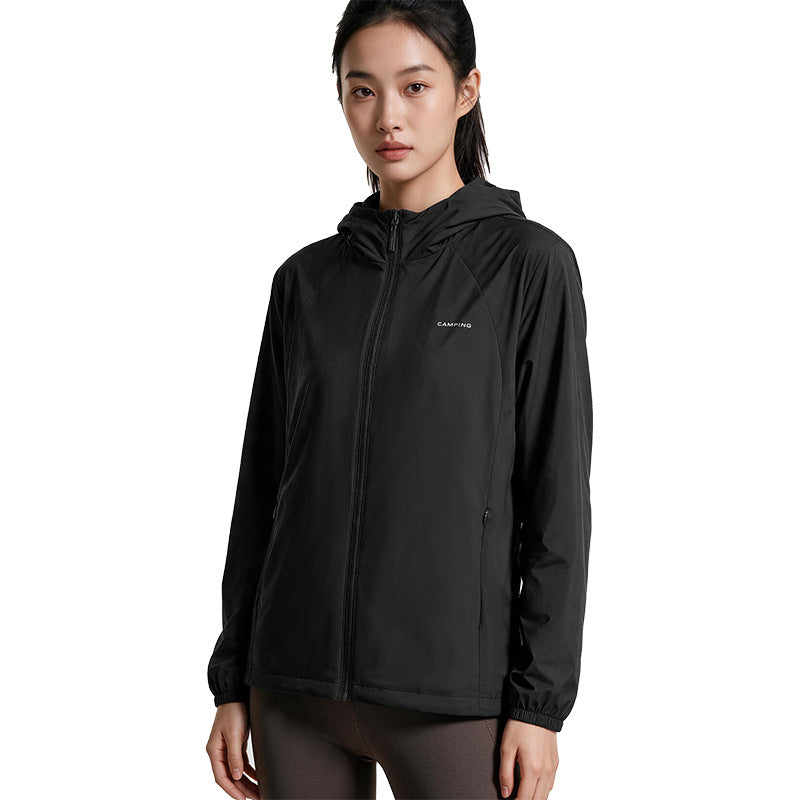 Lightweight outdoor down jacket with hood, white duck down