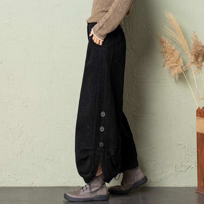Padded corduroy pants for women, loose fit, winter