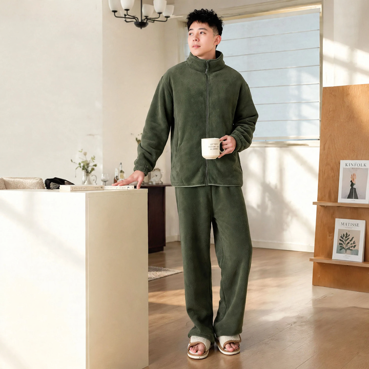 Extra warmer men's house suit, dolphin fleece, zipper