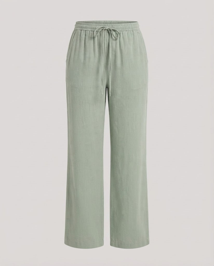 Women's High-Waisted Palazzo Pants in Linen Look with Elastic Waistband and Wide Leg Amarae