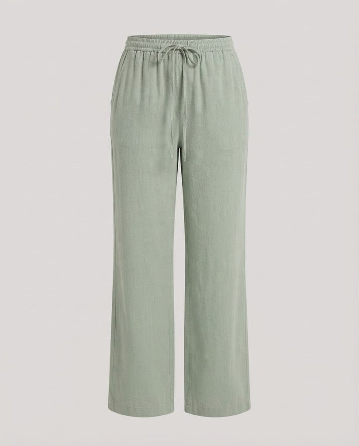 Women's High-Waisted Palazzo Pants in Linen Look with Elastic Waistband and Wide Leg Amarae