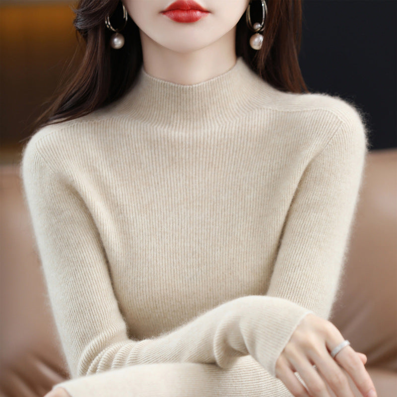 Women's Cashmere Sweater, seamless, 100% wool, stand-up collar