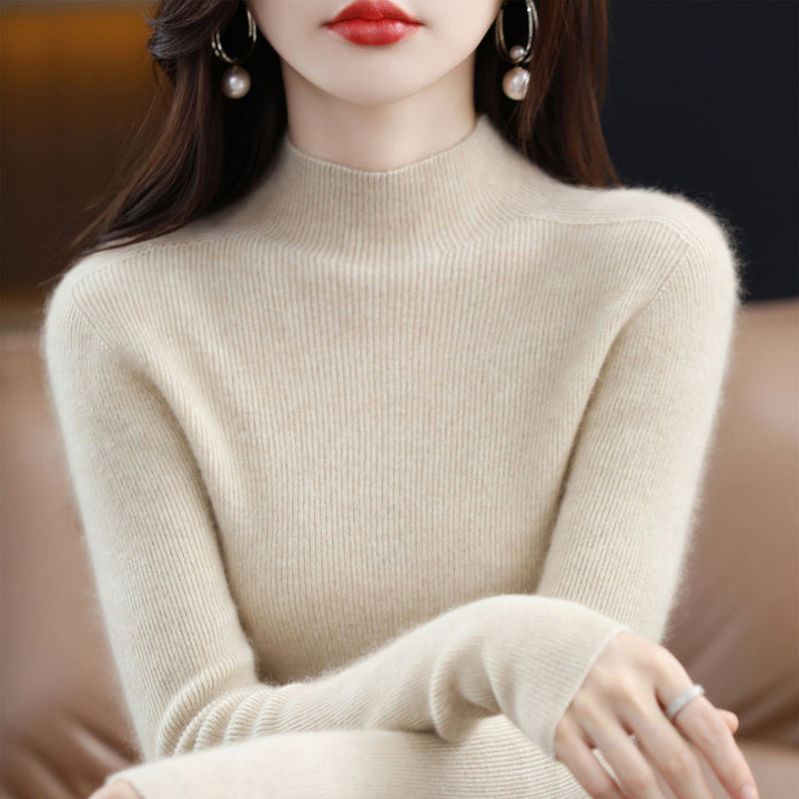 Women's Cashmere Sweater, seamless, 100% wool, stand-up collar