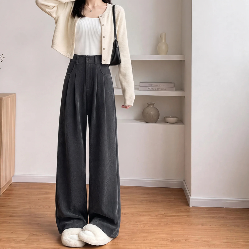Women's corduroy pants, wide cut, flowing