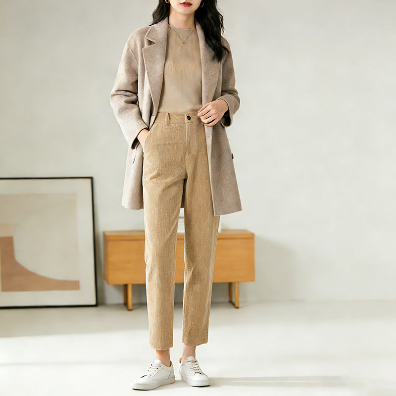 Cord pants with stripe structure