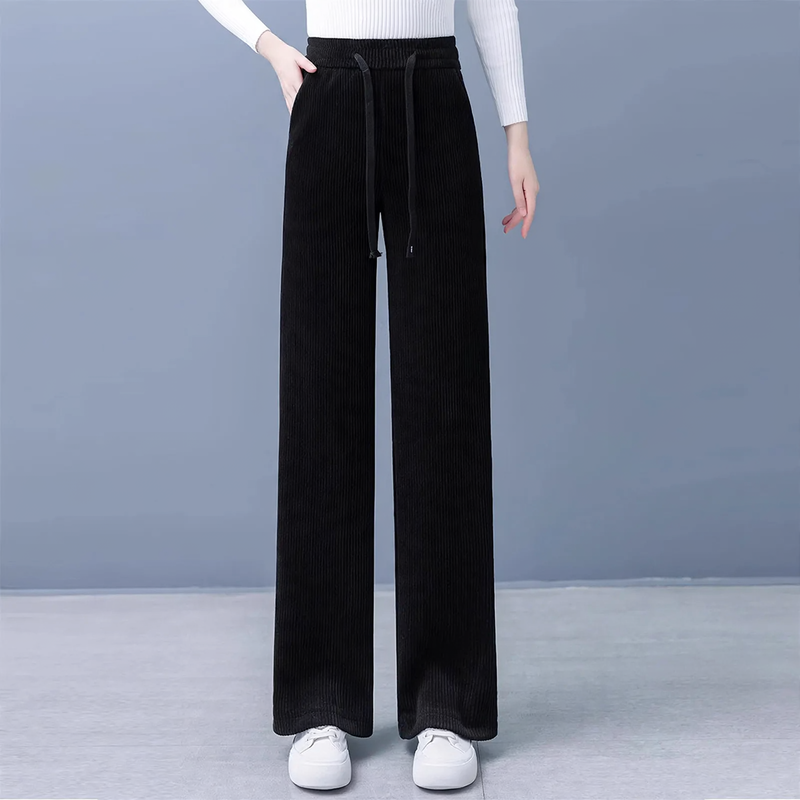 Lined corduroy pants with a wide leg