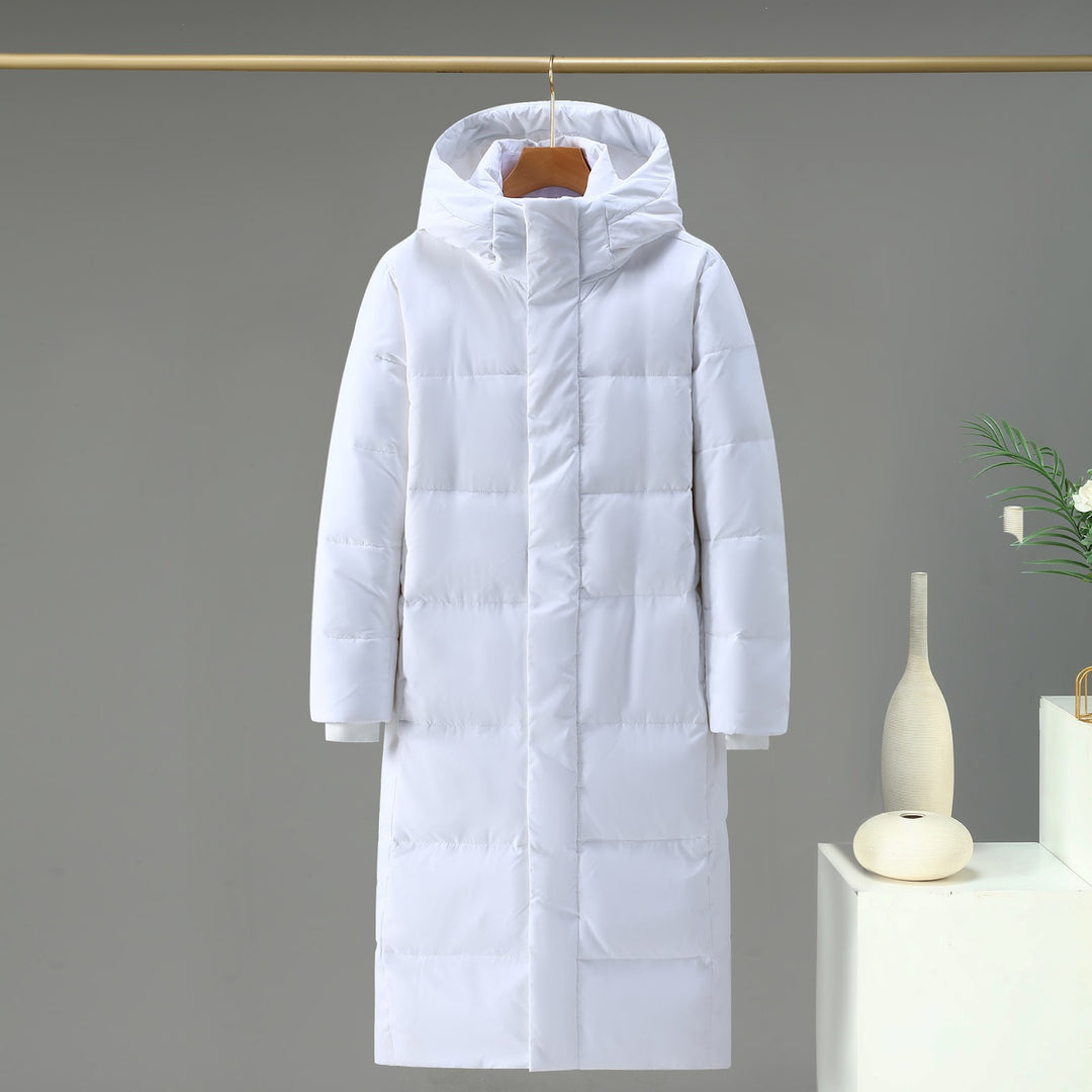 Long down coat, knee-length, white goose down