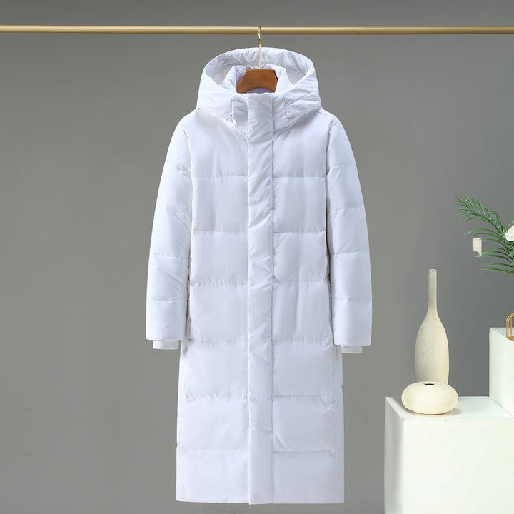 Long down coat, knee-length, white goose down
