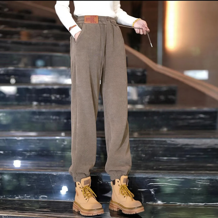 Padded corduroy jogging pants with high waistband