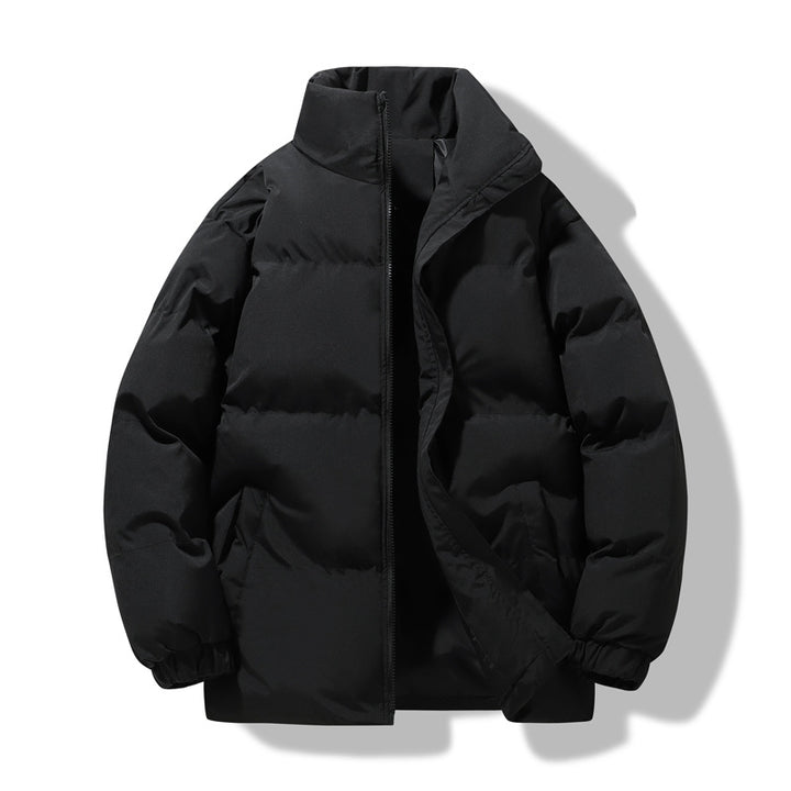 Loose unisex quilted jacket with stand-up collar