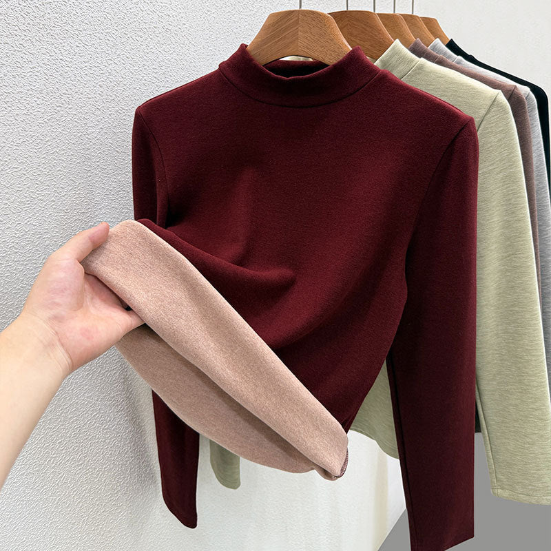 Wool blend turtleneck sweater with thermal lining