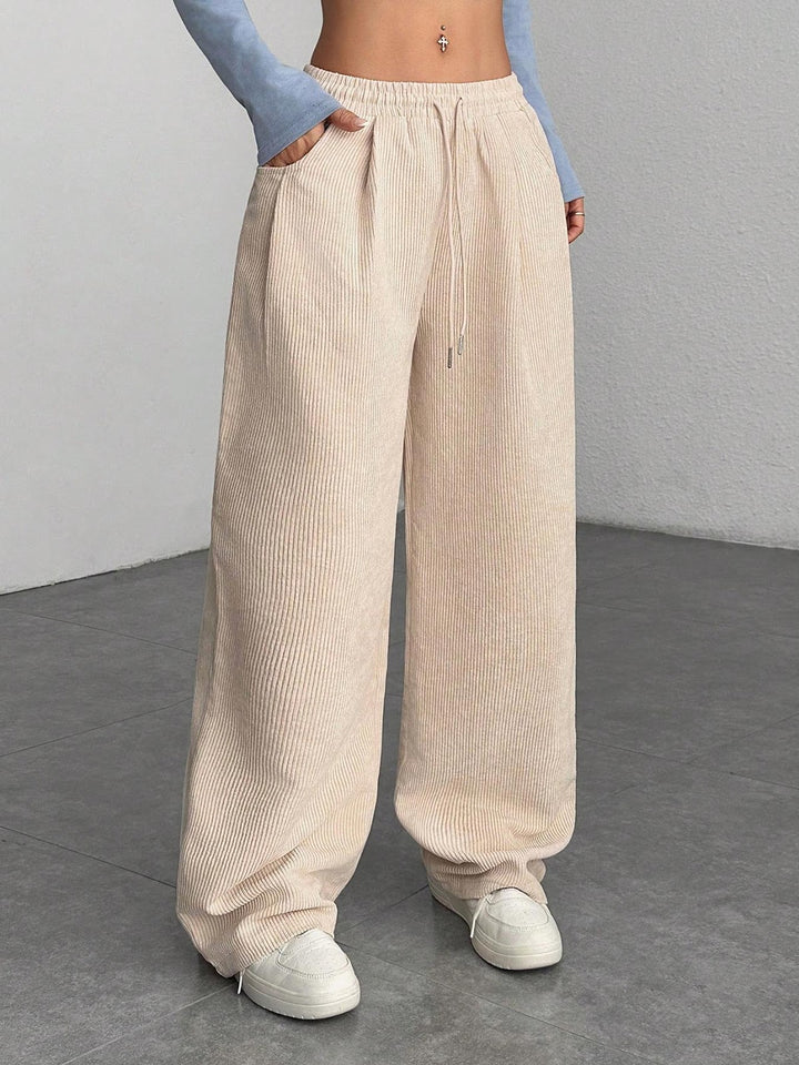 Women's corduroy pants with wide leg and drawstring