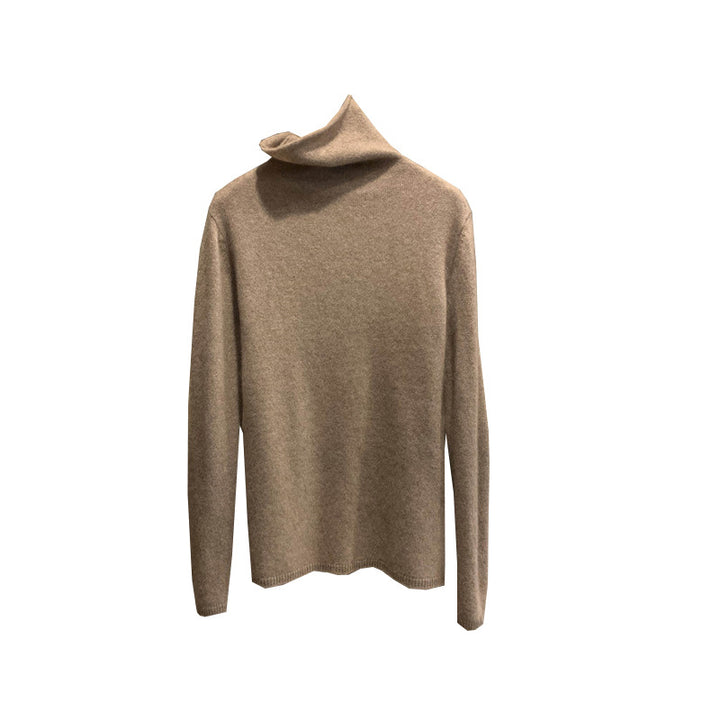 Women's wool pullover with stand-up collar and shine effect