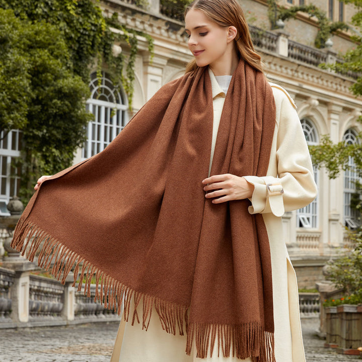 Wool scarf and shoulder shawl, solid color, for women and men