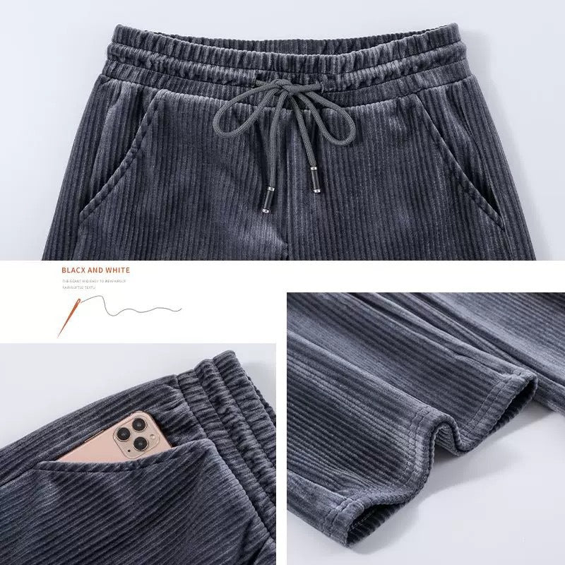 Ladies' corduroy pants with high waistband and wide leg