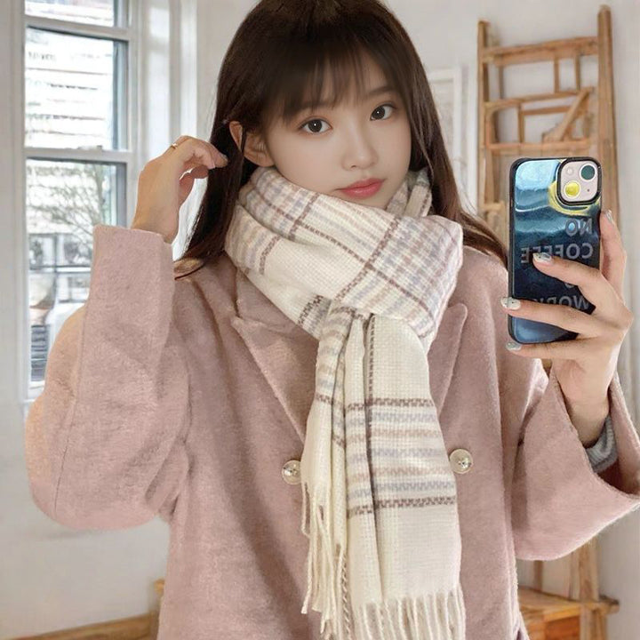 Thick checkered winter scarf, 200x50cm