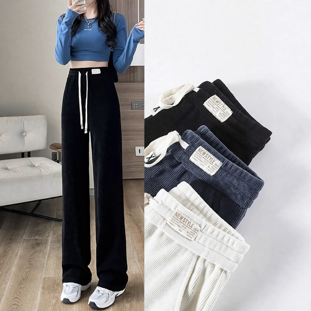 Padded corduroy leisure pants with high waist
