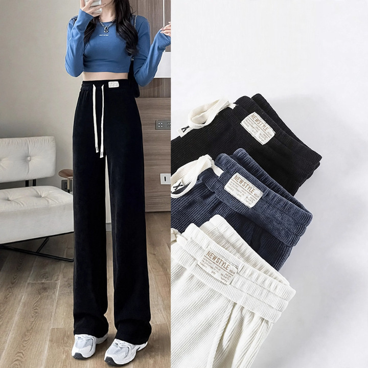 Padded corduroy leisure pants with high waist