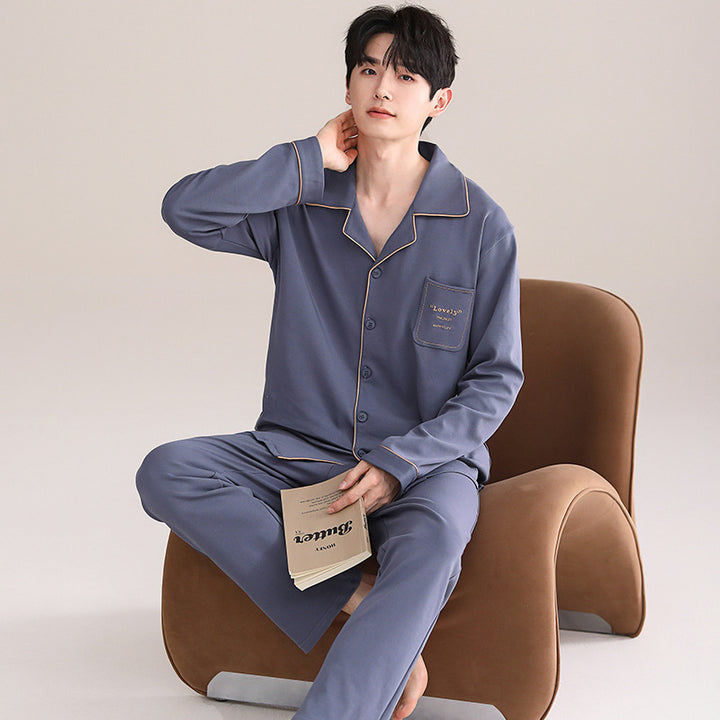 Pair-Pajama-Set, Cotton, Long Sleeve, with Chest Padding