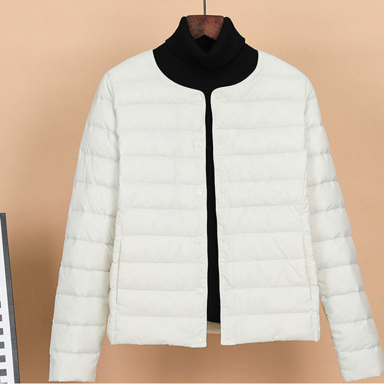 Lightweight, short down jacket as an underlayer
