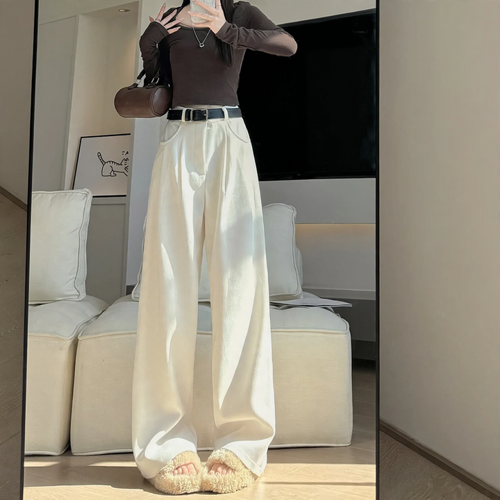Cord Wide Trousers for Women, High Waist, Straight Fit