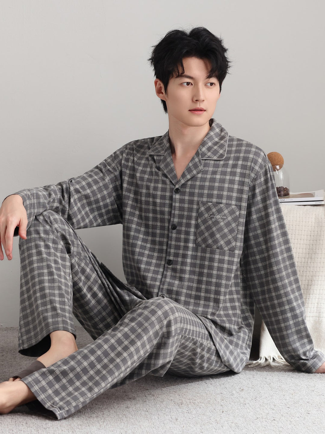 Men's Pajama Set, checkered, cotton, vintage style