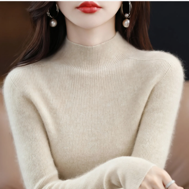 Women's cashmere sweater, high collar, slim fit