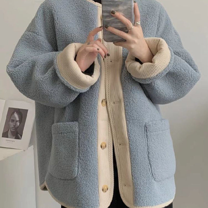 Mid-length, padded jacket in sheepskin look