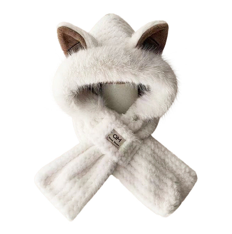 Plush hooded scarf, 2-piece set, lined