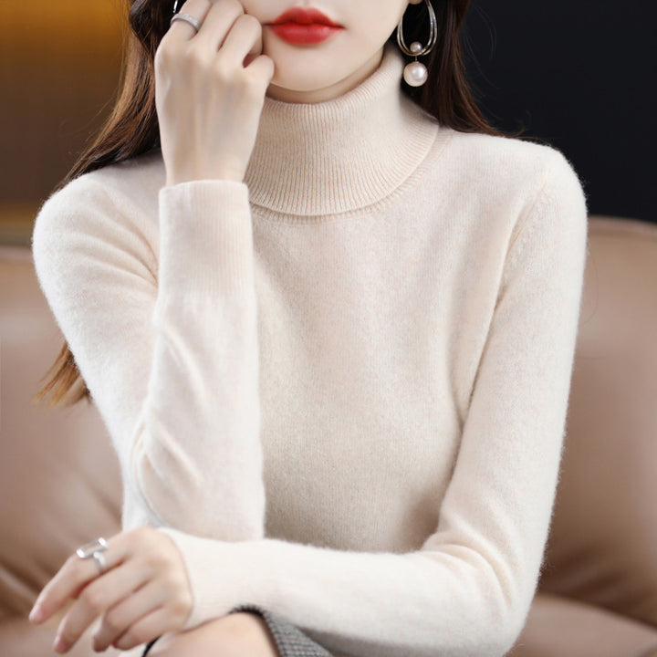 Women's wool sweater, high neck, fine knit