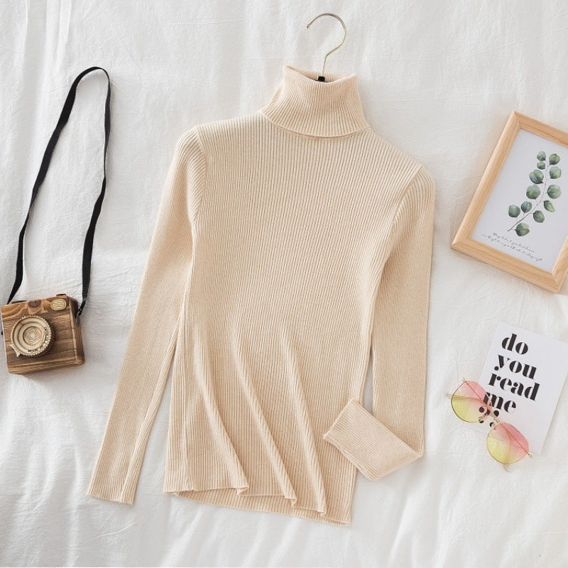 Women's knitted pullover, high neck, slim fit