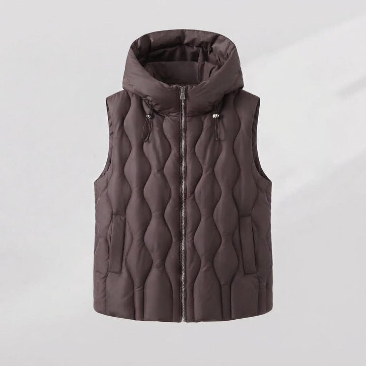 Women sleeveless quilted hooded vest with wave quilting and double zipper Amarae